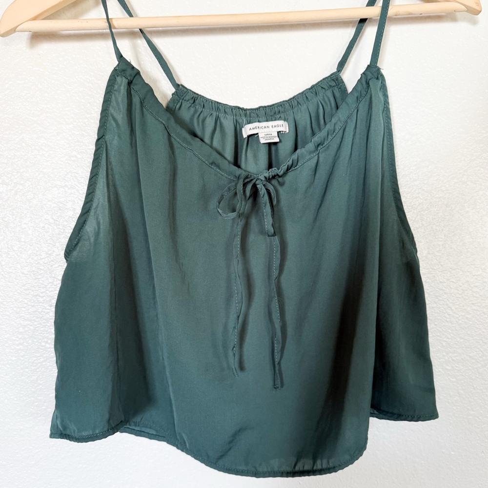 American Eagle Green Tie Front Cami | Flowy Boho Tank Top Size S